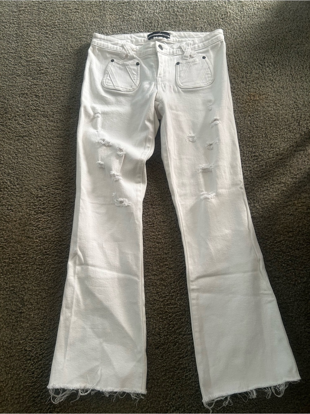 bebe White Distressed Flare Jeans